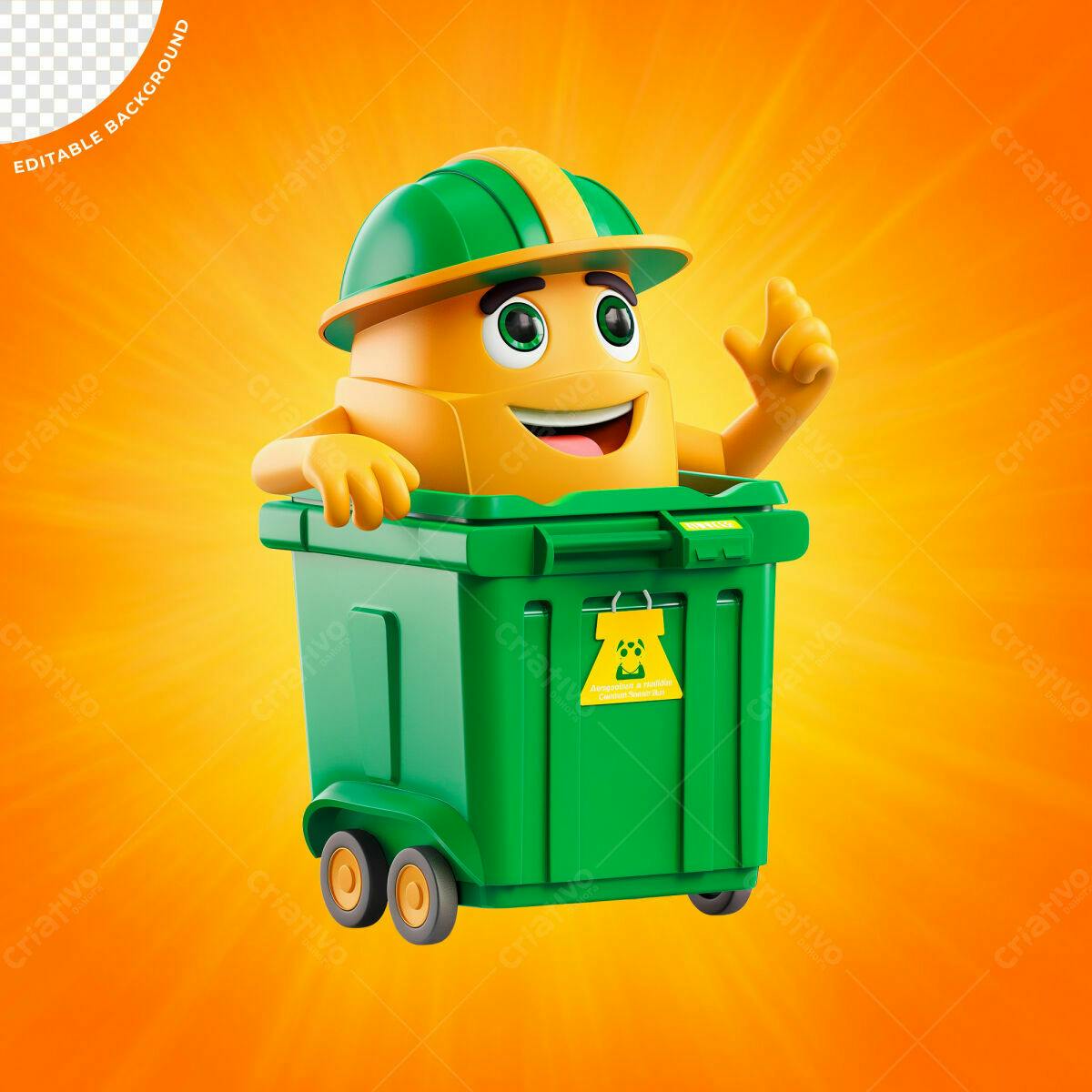 Mascote Lixeira Reciclagem PSD Editável
