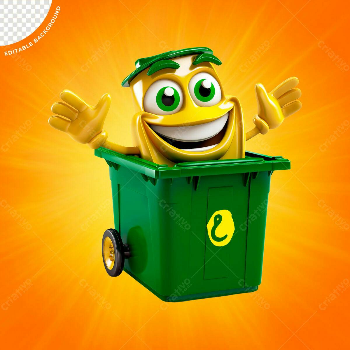 Mascote Lixeira Reciclagem PSD Editável