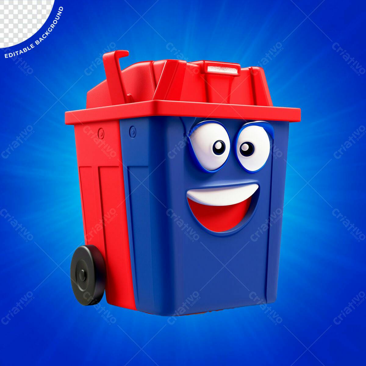 PSD Lixeira Cartoon Azul e Vermelho para Campanhas de Reciclagem PSD Editável