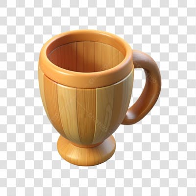 Caneca De Madeira Elemento 3D Para Composição Png Ia