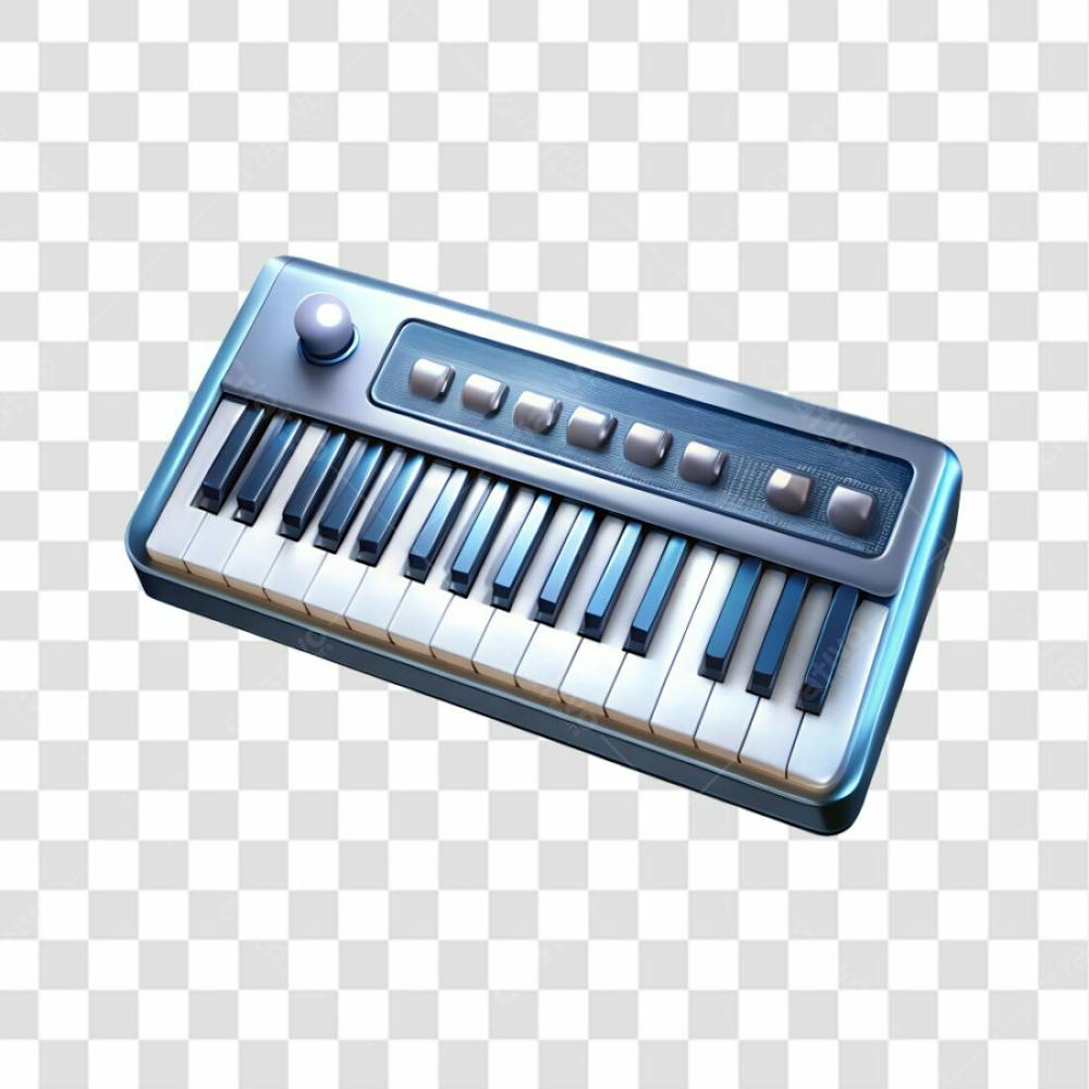 Teclado Eletrônico De Brinquedo Azul Metálico Elemento 3D Png Ia