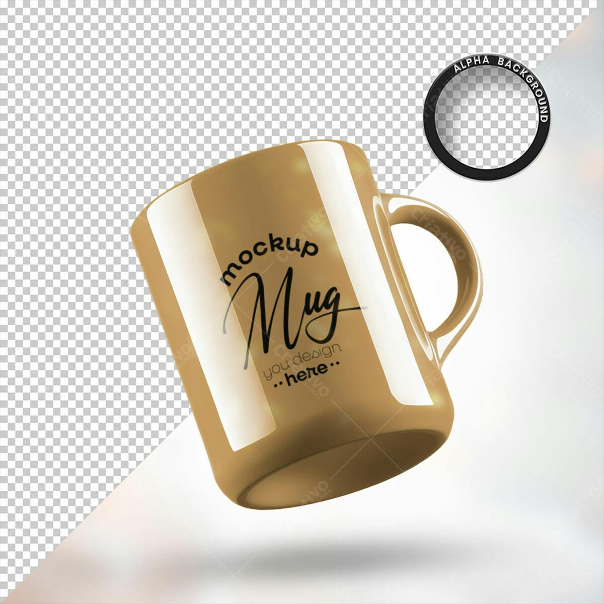 Caneca Mockup Dourada PSD Editável