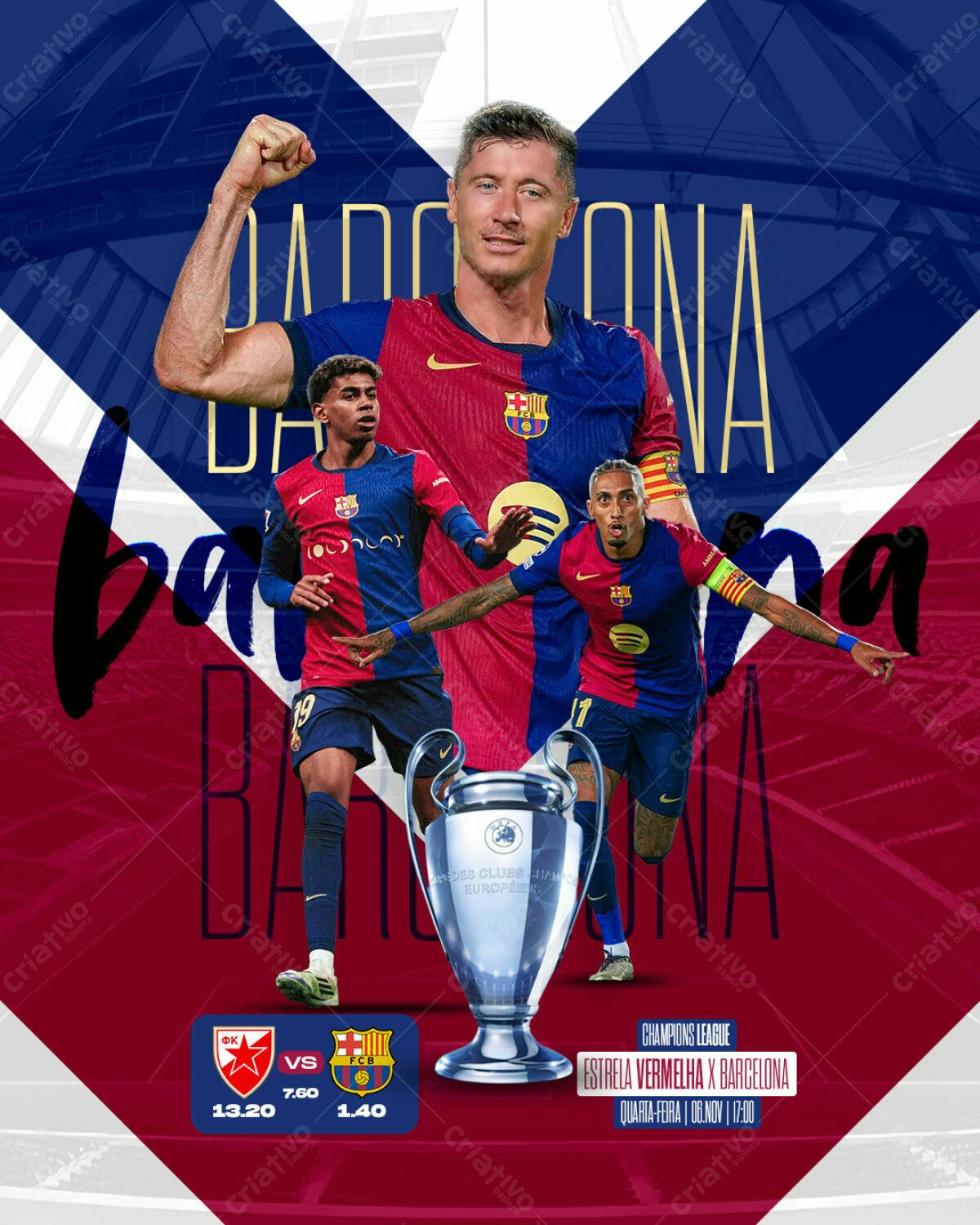Flyer Barcelona x Estrela Vermelha PSD Editável