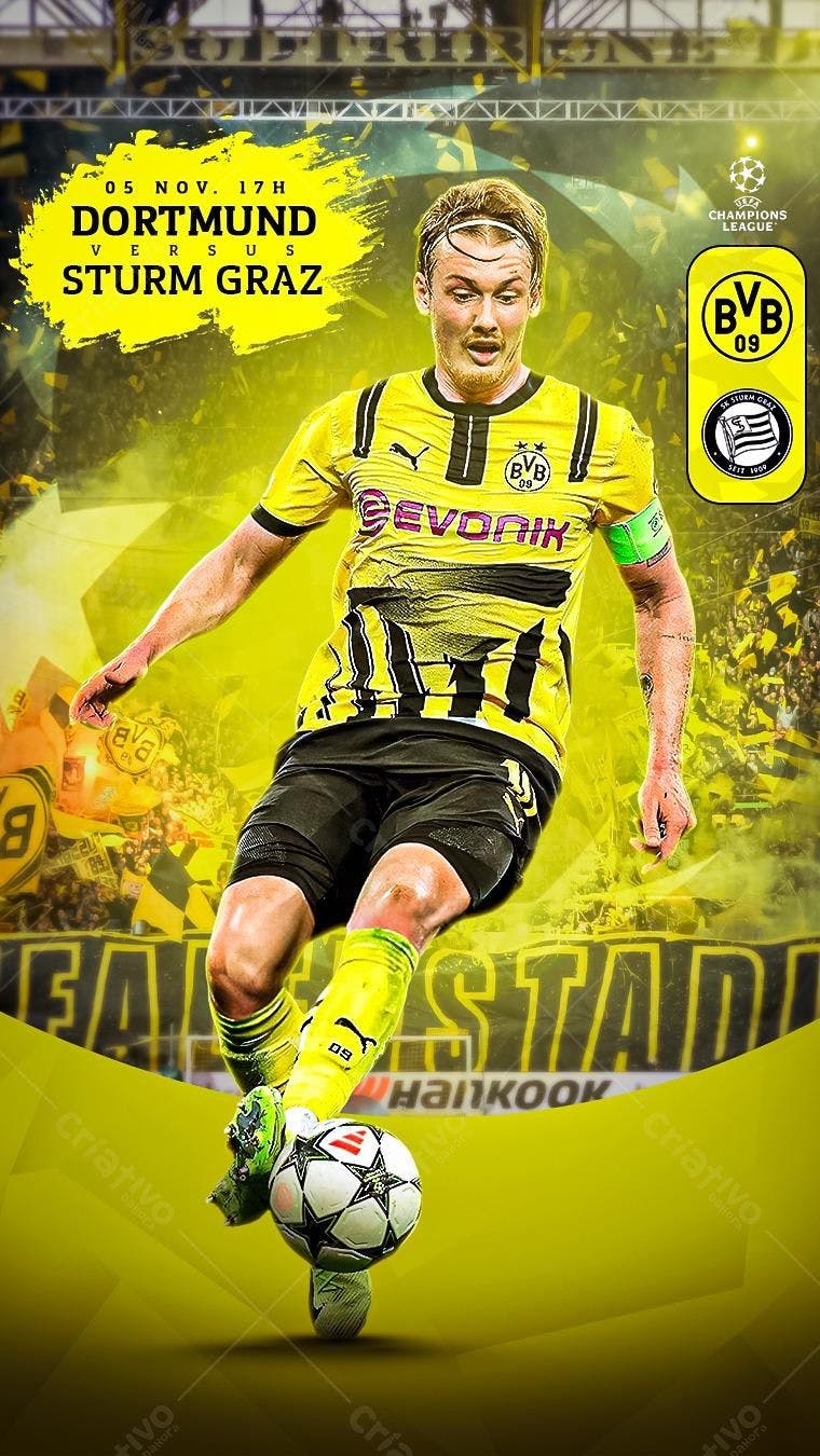 Flyer Borussia Dortmund x Sturm Graz PSD Editável