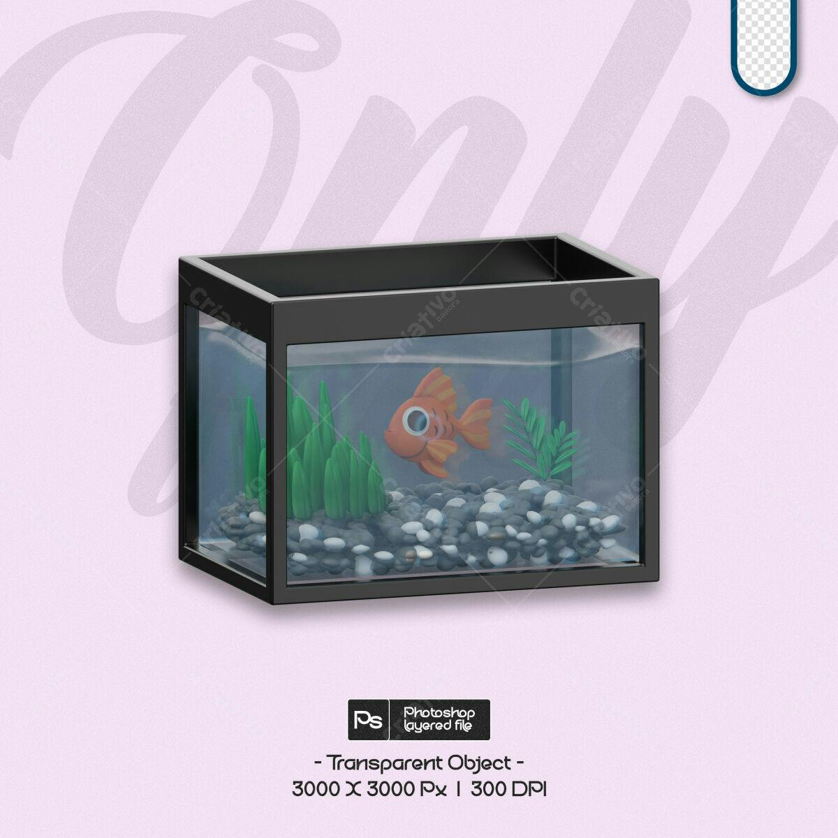 Mockup Aquário com Peixinho Laranja PSD Editável