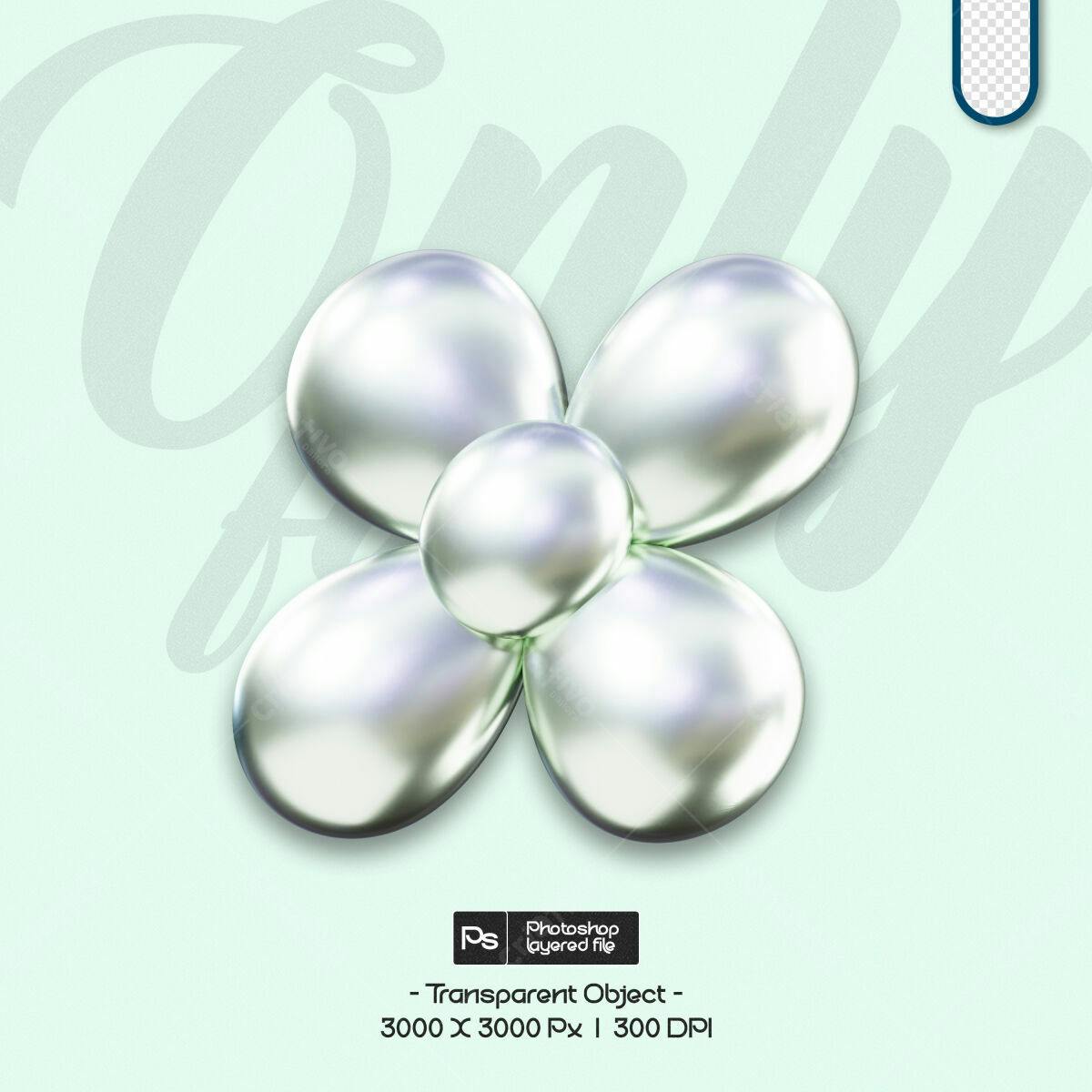 Objeto 3D Flor de Pérolas PSD Editável
