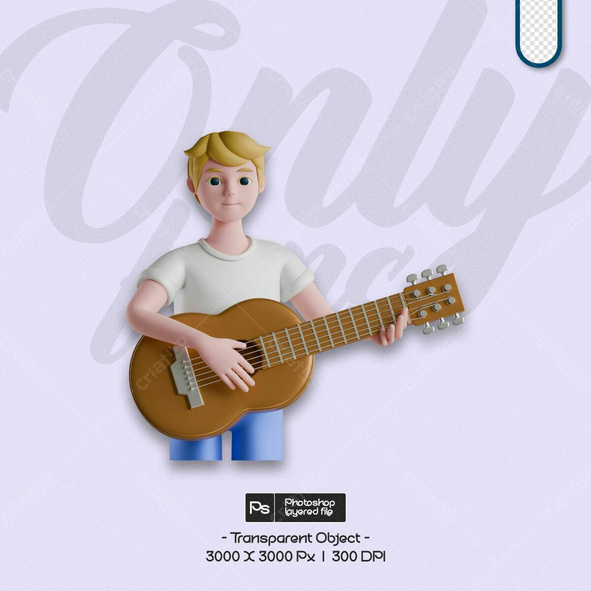 PSD Personagem 3D com Violão para Redes Sociais PSD Editável