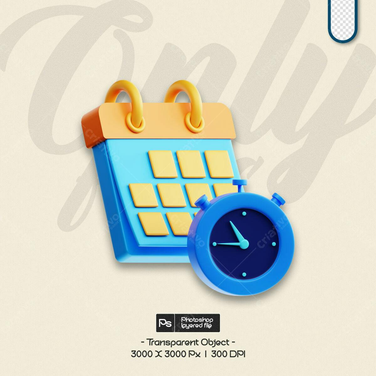 Calendário e Cronômetro 3D PSD Editável