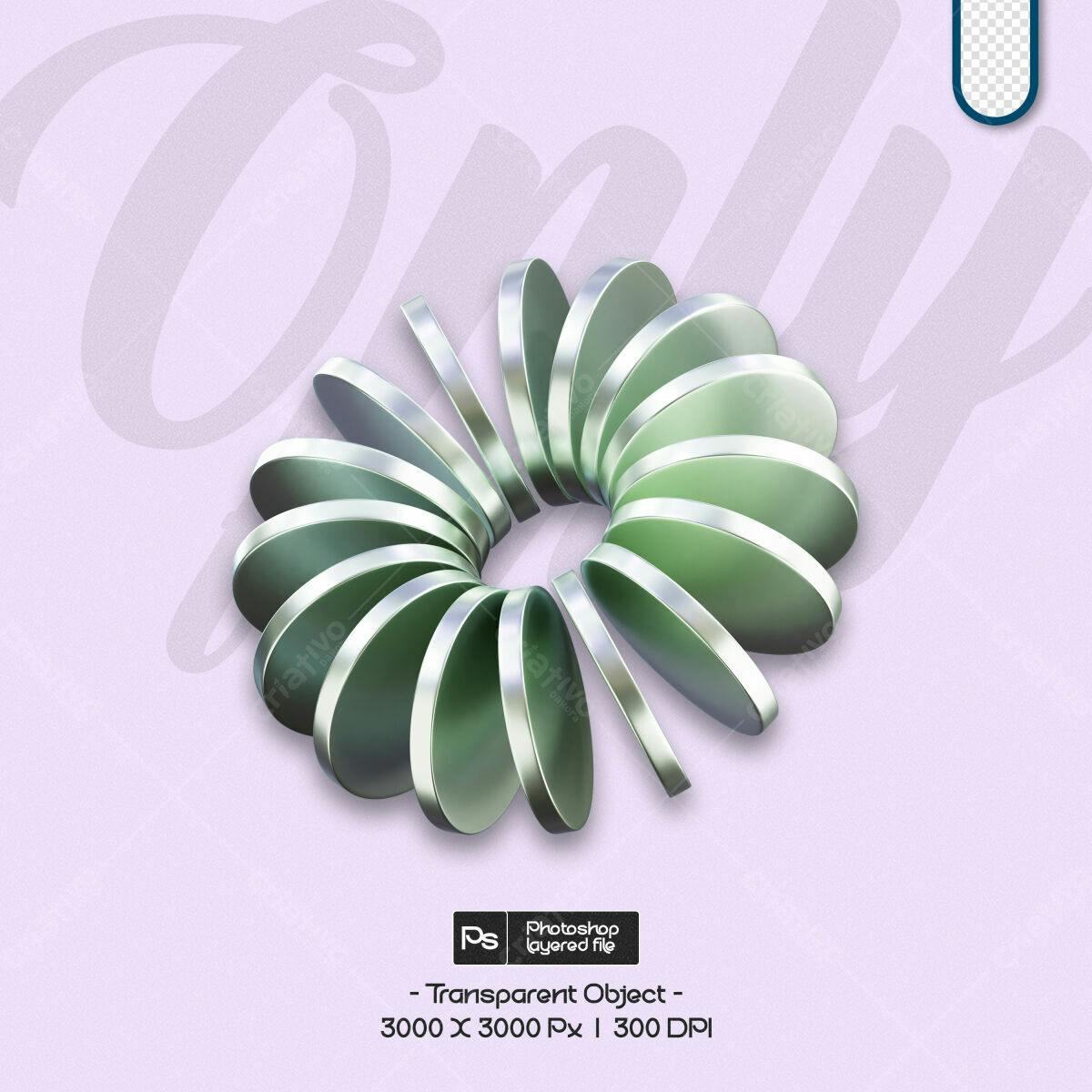 Objeto 3D Abstrato em Verde-Mint PSD Editável