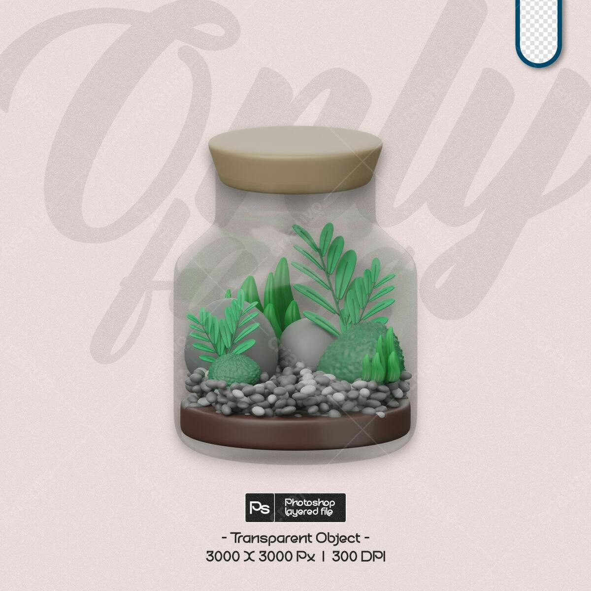 Mockup Jarra com Plantas em 3D PSD Editável