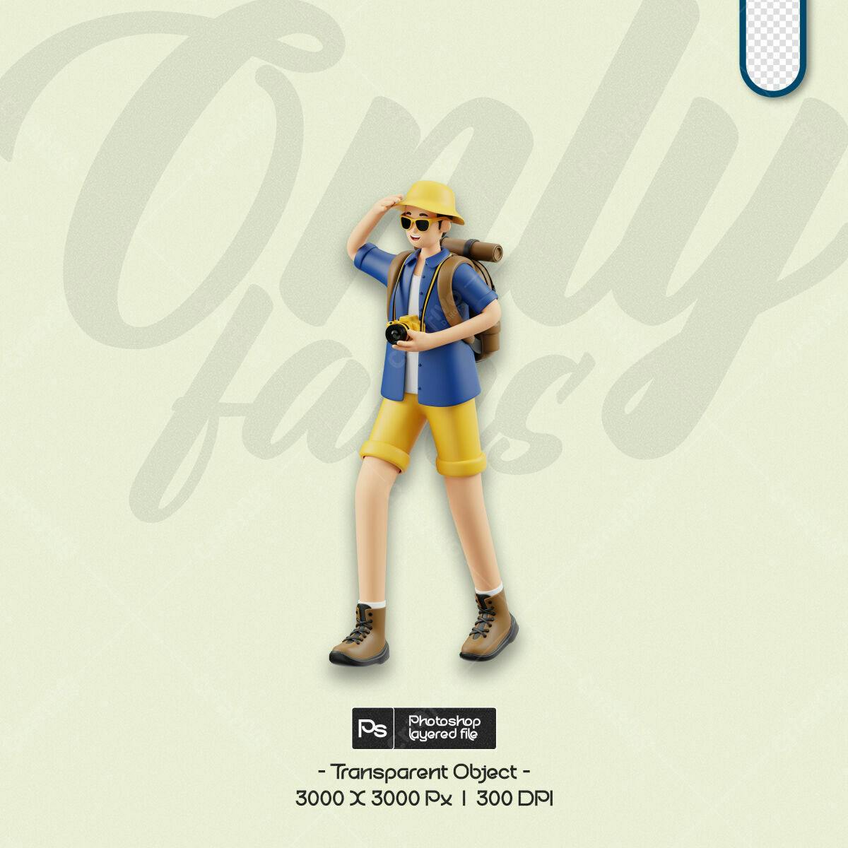 PSD Personagem 3D para Posts de Viagem Editável