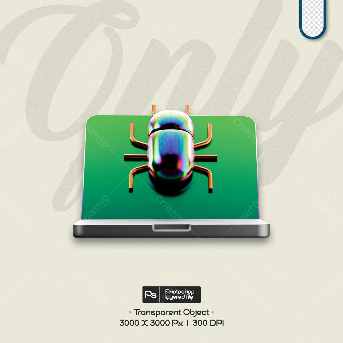 Objeto 3D Irídescente em Notebook PSD Editável