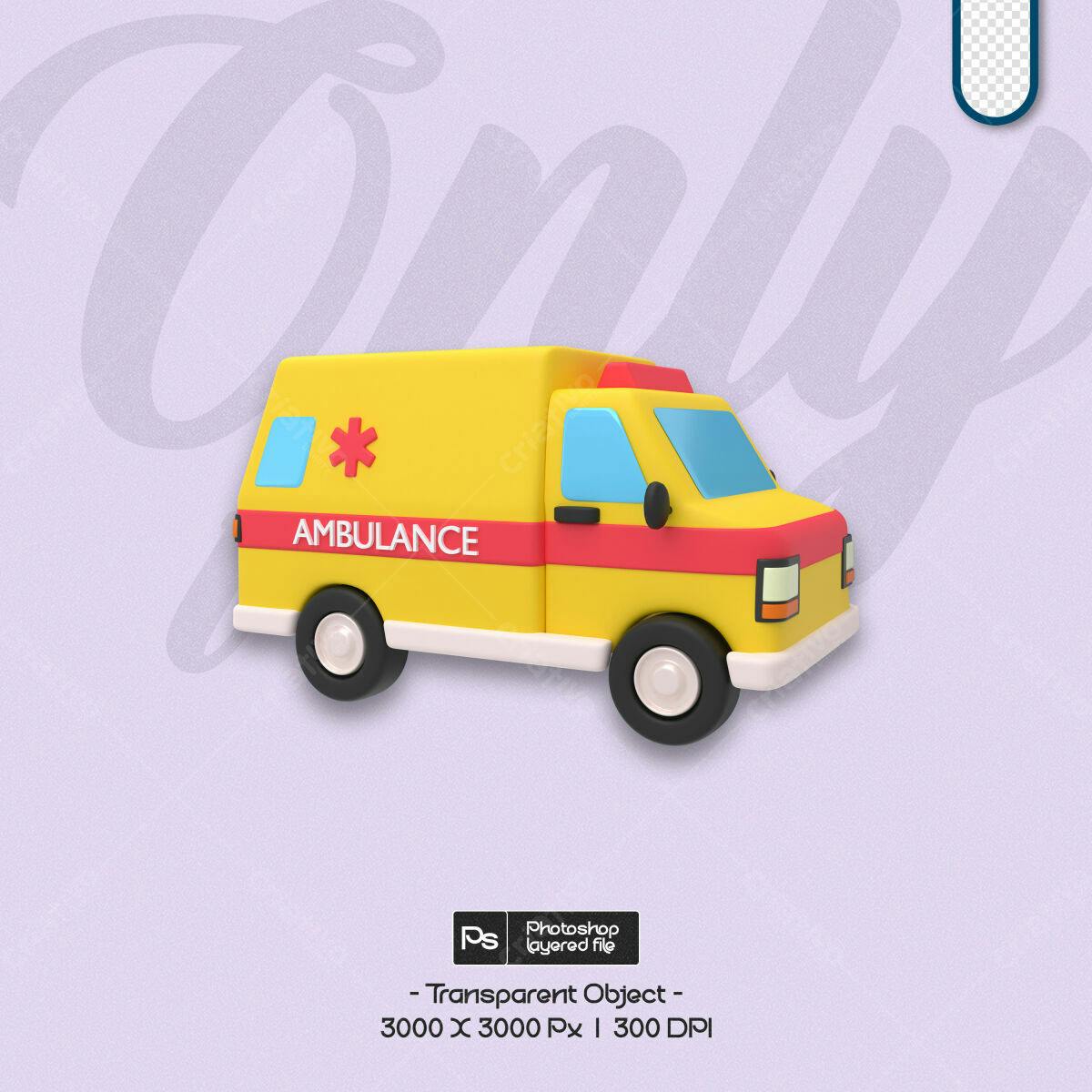PSD Ambulância Cartoon 3D para Design de Aplicativos Editável