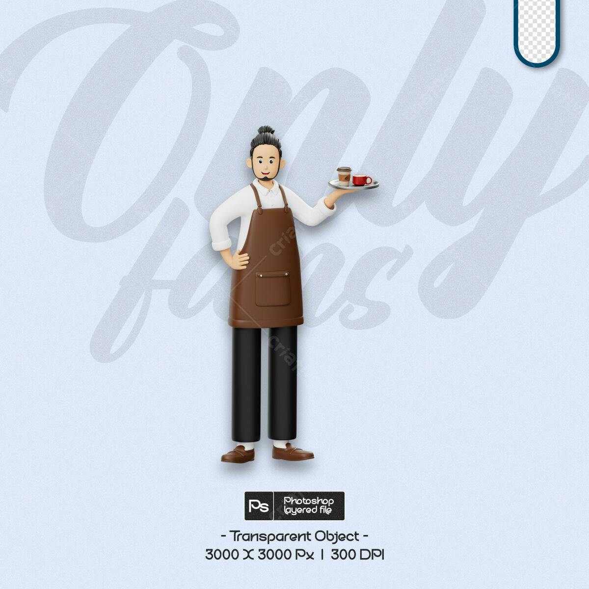 Personagem Ilustrado Barista PSD Editável