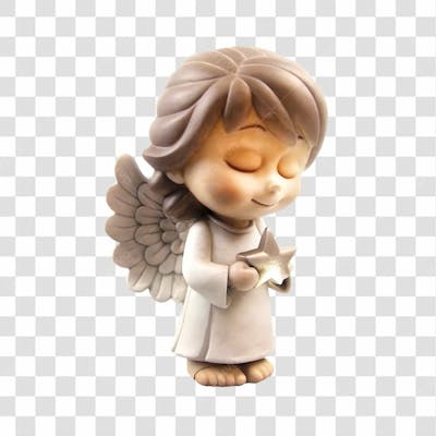 Personagem De Anjo Segurando Uma Estrela Elemento 3D Para Composição Png Ia