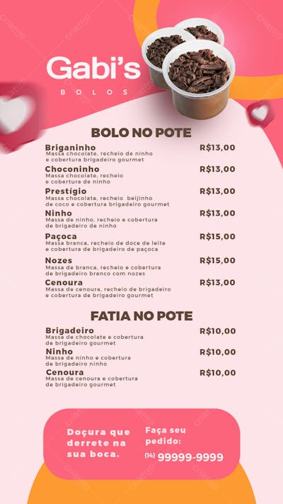 Cardápio Bolo De Pote Que Derrete Na Boca