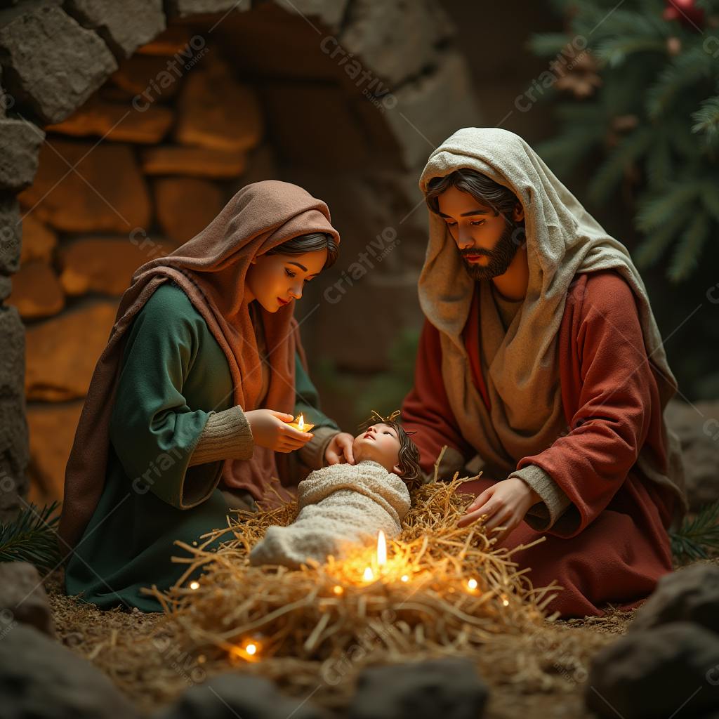 Sagrada Família com Menino Jesus em cena natalina