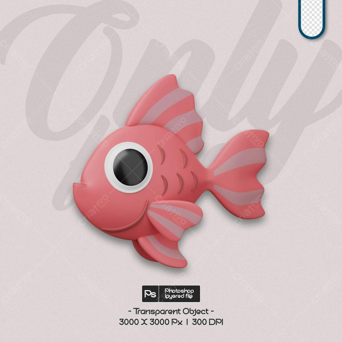 Objeto 3D Peixe Rosa PSD Editável