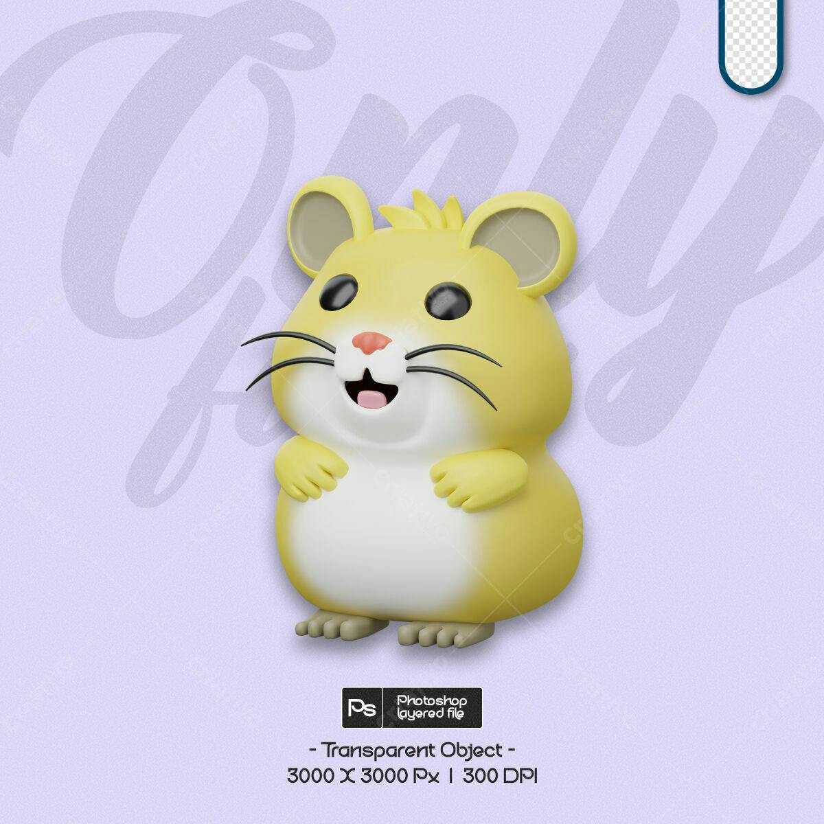 Objeto 3D Hamster Amarelo PSD Editável