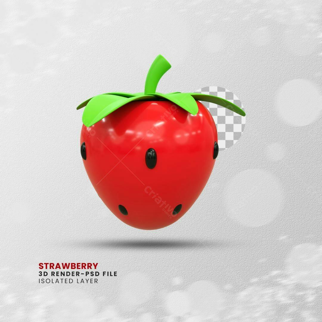 Ilustração Morango 3D PSD Editável