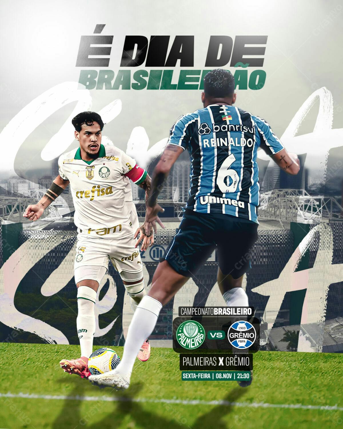 Flyer Campeonato Brasileiro Palmeiras x Grêmio PSD Editável