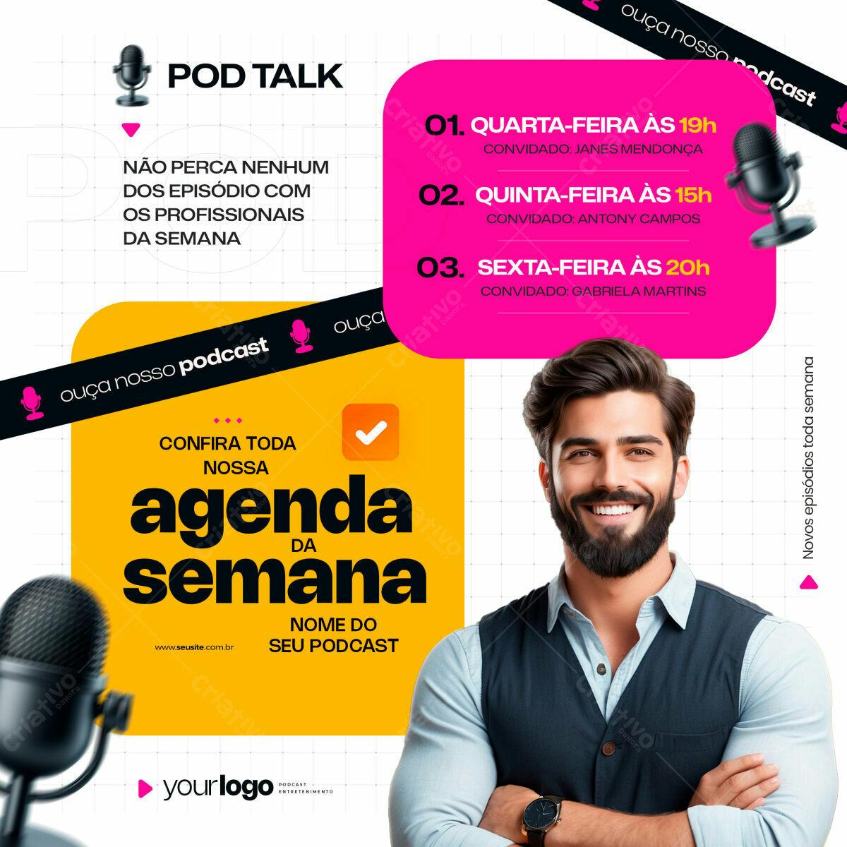 Flyer para Podcast semanal PSD Editável