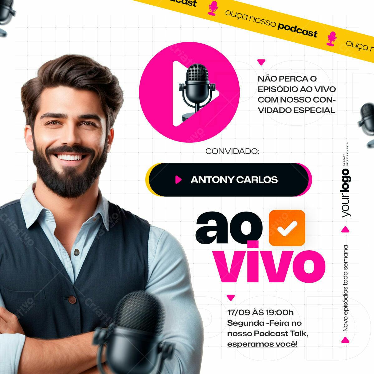 Flyer Podcast ao Vivo PSD Editável