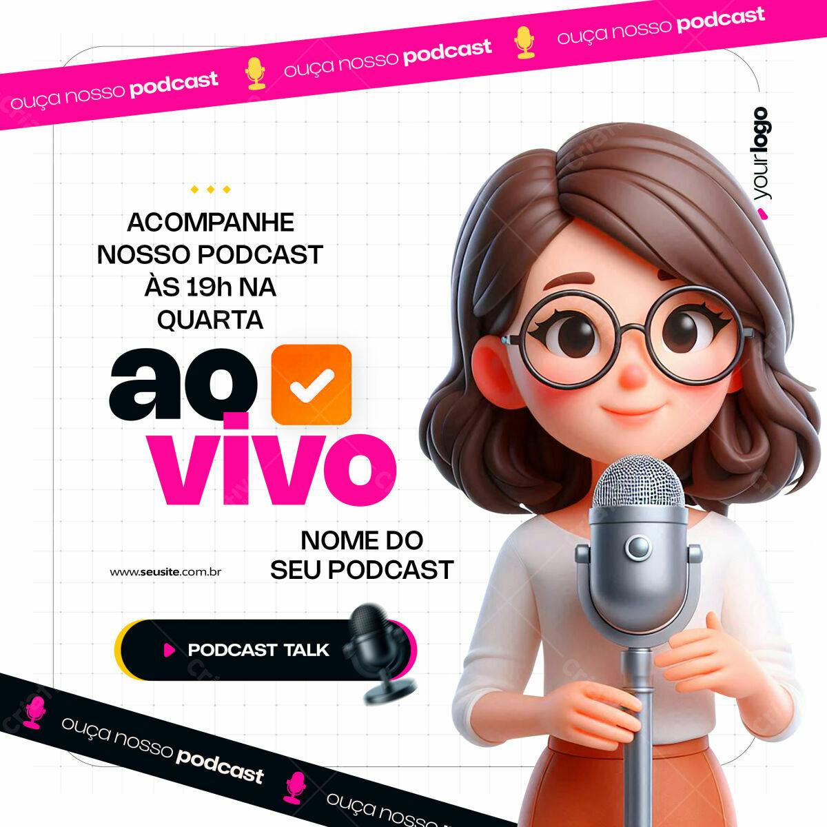 Arte para Divulgação de Podcast ao Vivo PSD Editável