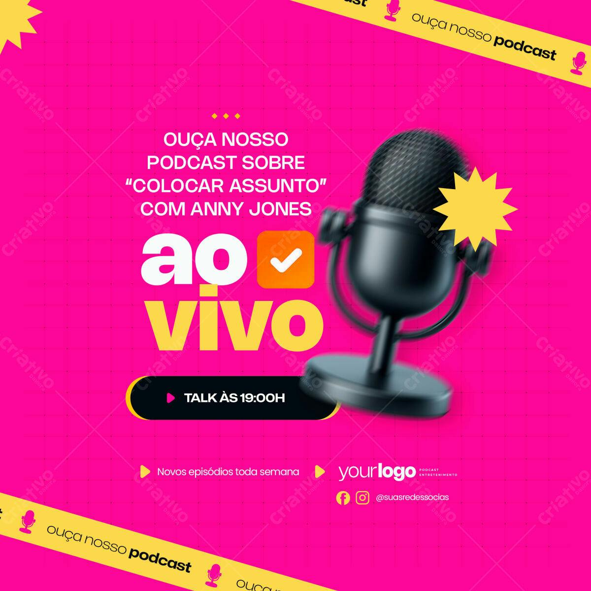 Flyer para Podcast ao Vivo PSD Editável