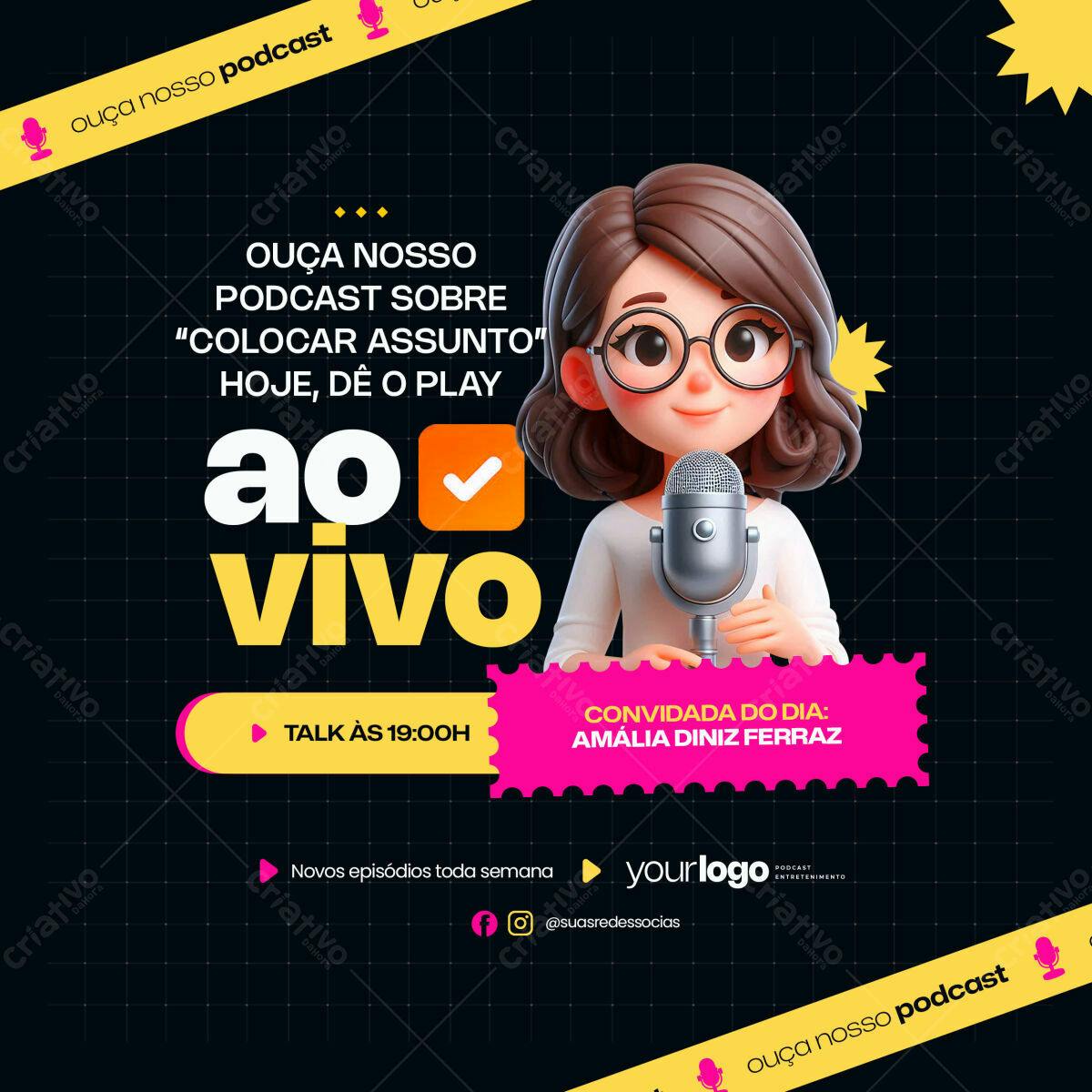 Flyer Podcast ao Vivo PSD Editável
