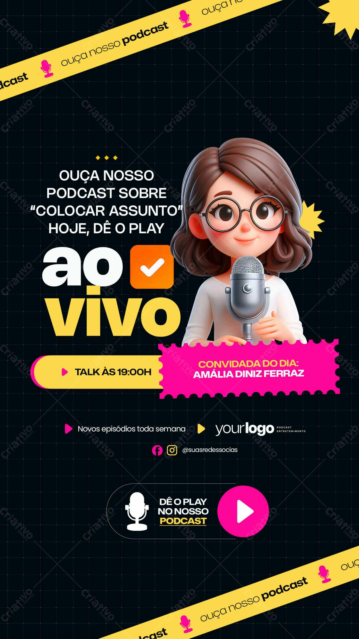 Flyer para Podcast ao Vivo PSD Editável