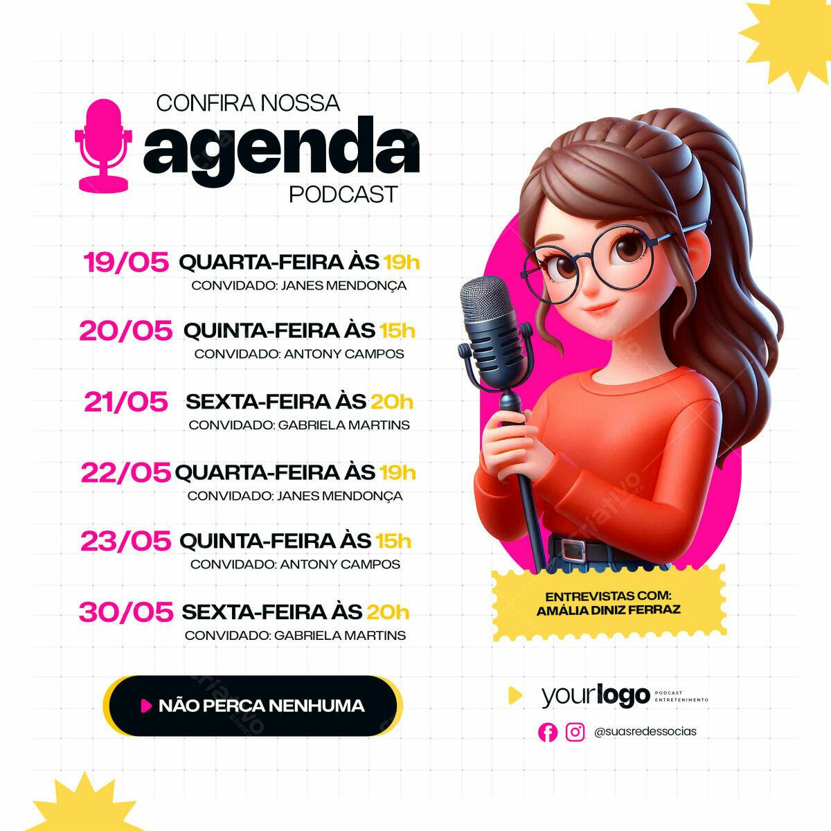 Flyer Agenda Podcast PSD Editável