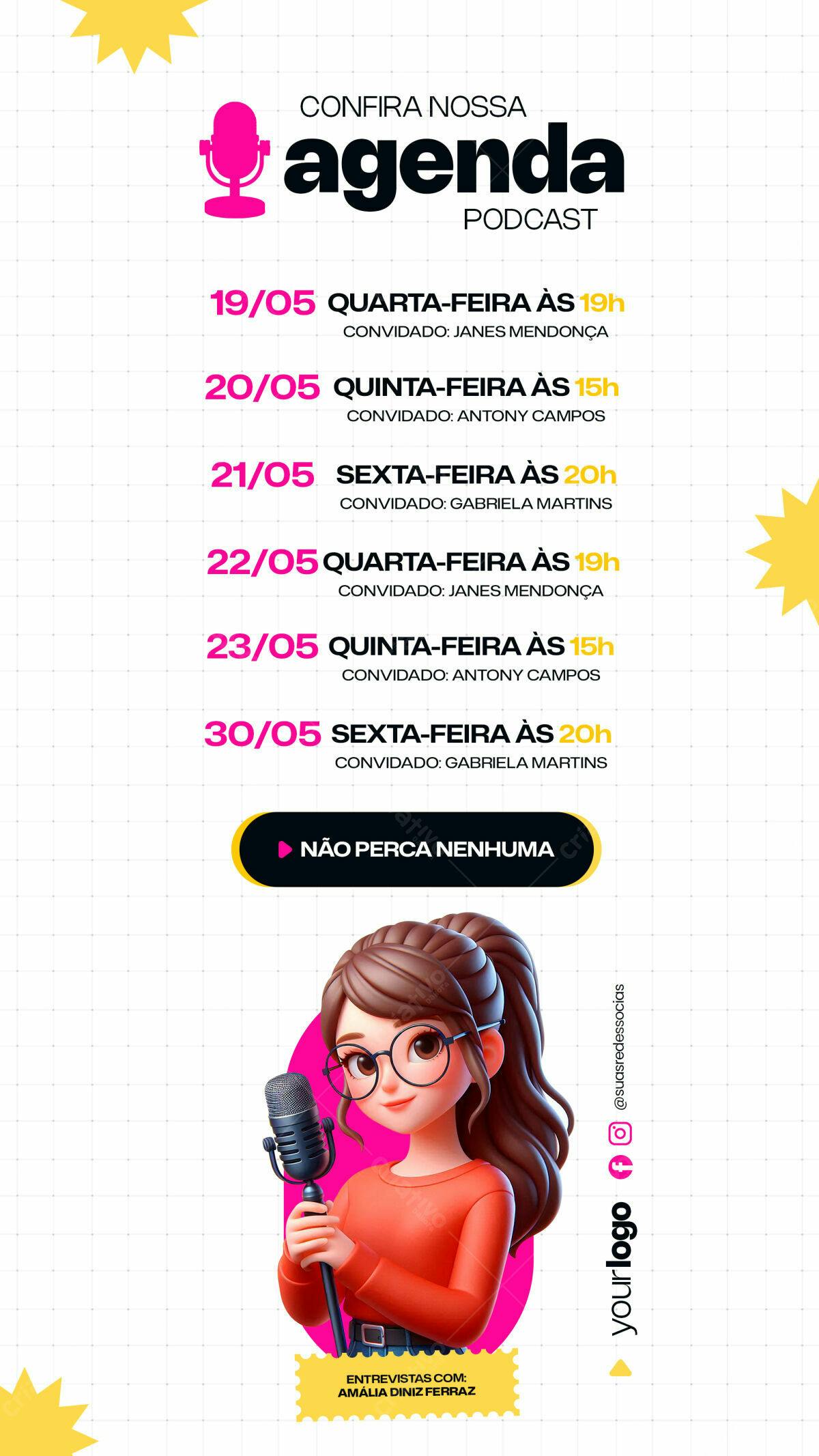 Flyer Agenda Podcast PSD Editável