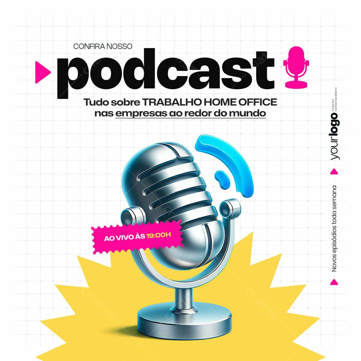 Arte para Podcast sobre Home Office PSD Editável