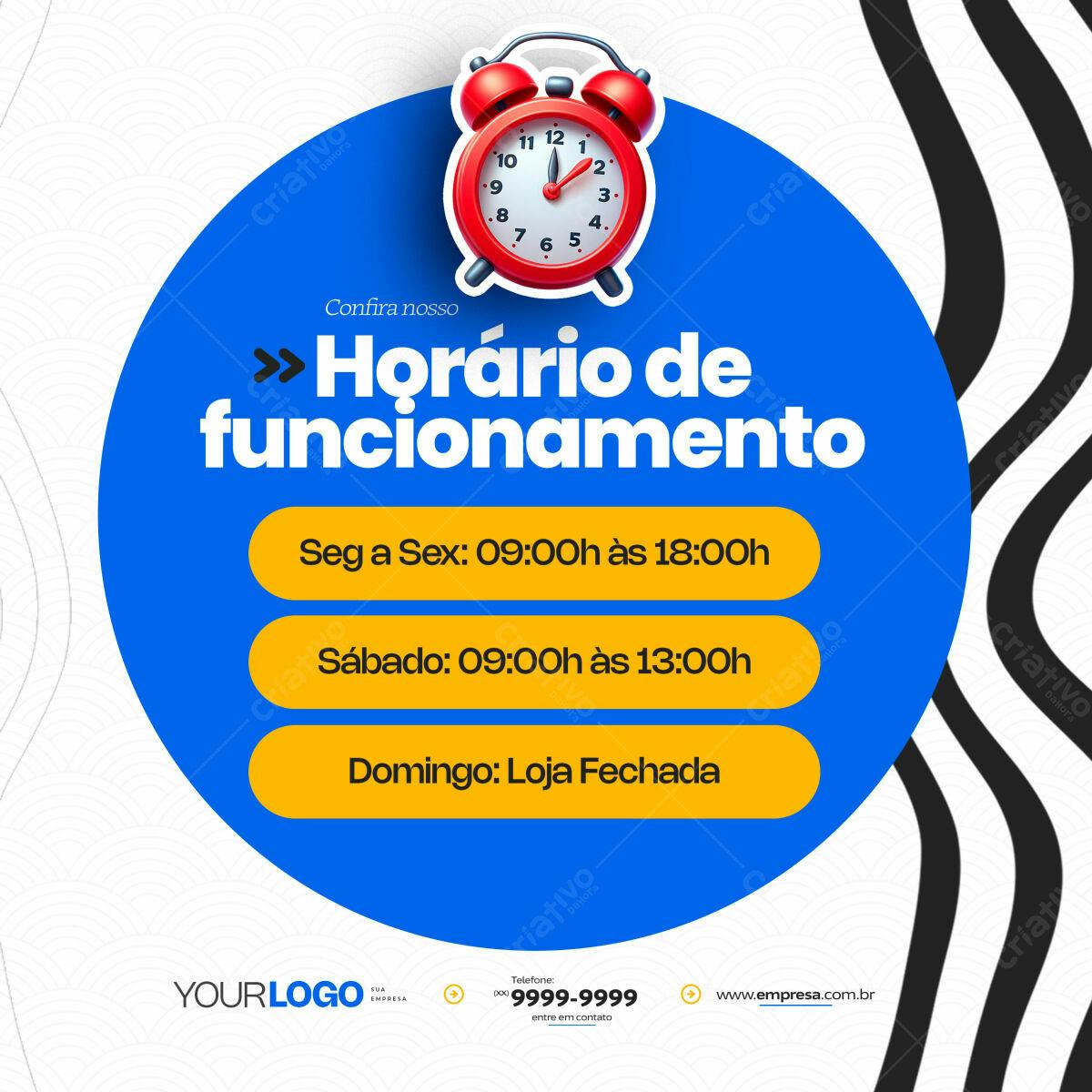 Post para Horário de Funcionamento PSD Editável