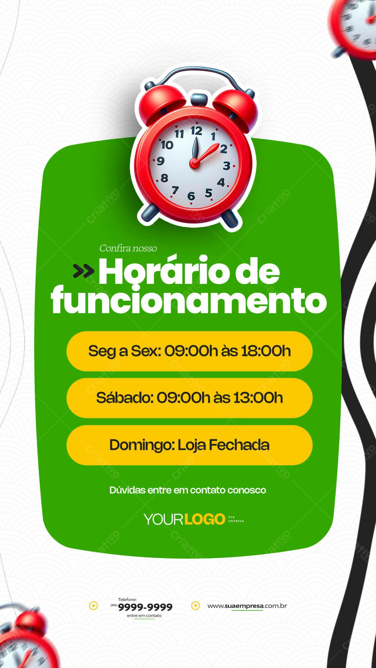 Flyer Horário de Funcionamento PSD Editável
