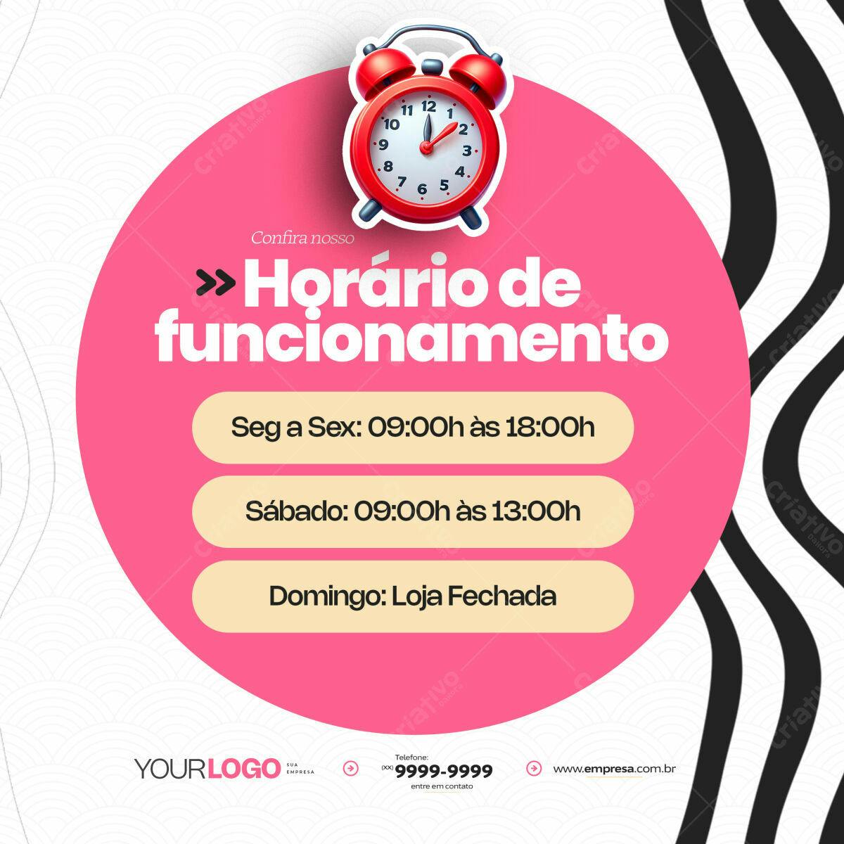 Post para Horário de Funcionamento PSD Editável