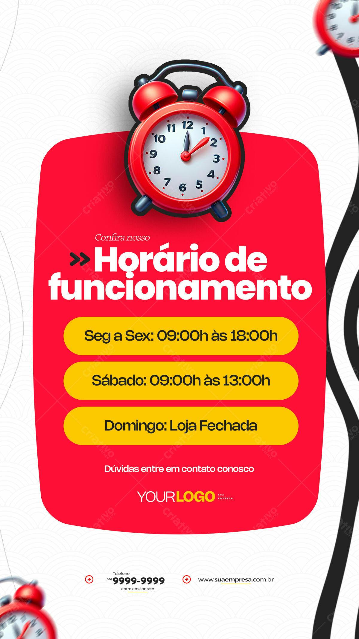Flyer Horário de Funcionamento PSD Editável