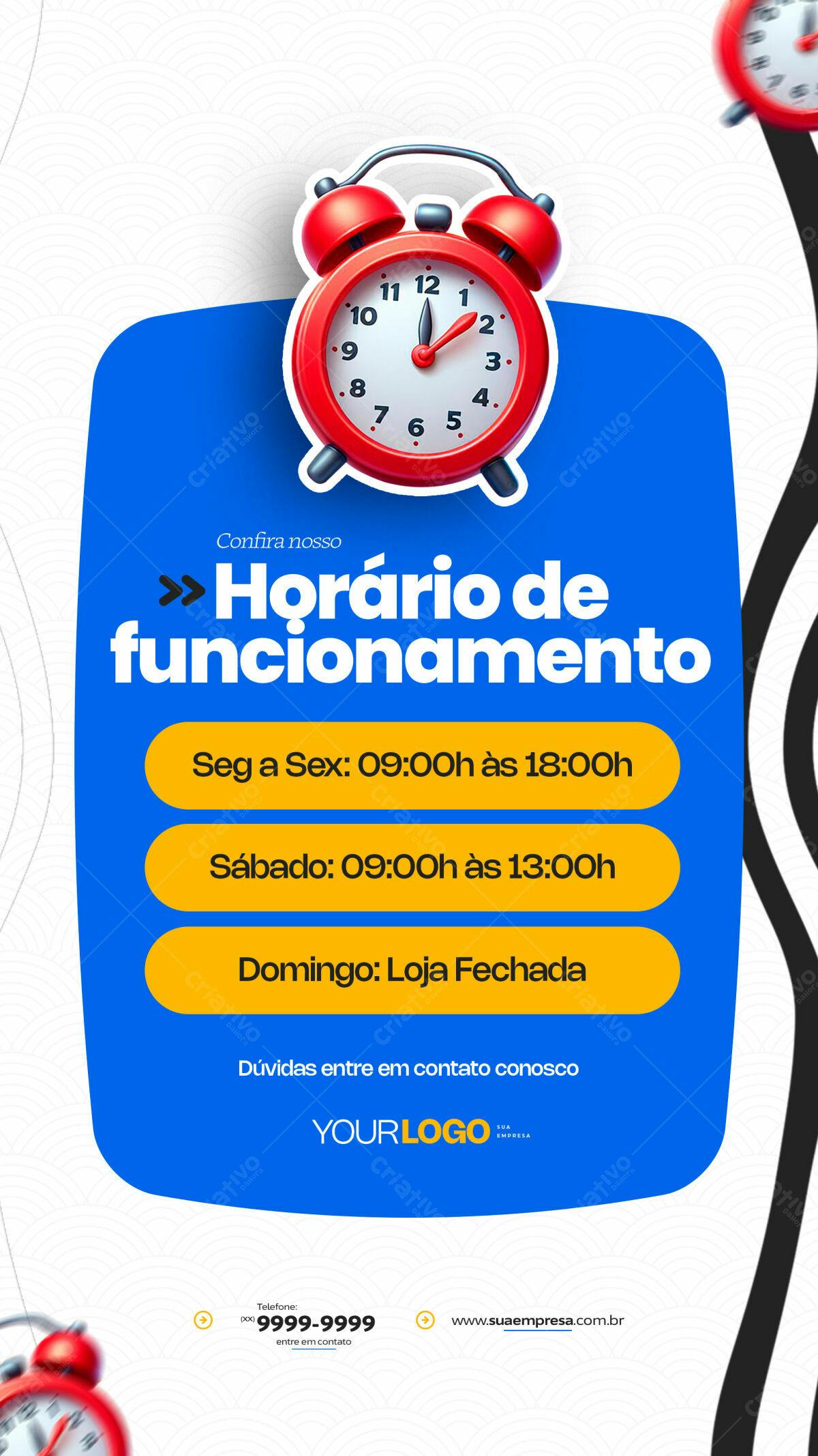 Flyer Horário de Funcionamento PSD Editável