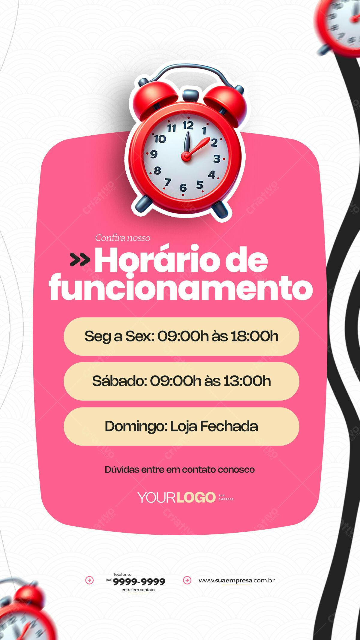 Flyer Horário de Funcionamento PSD Editável