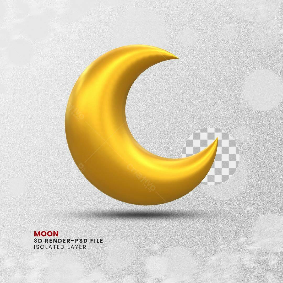 Elemento 3D Lua Dourada PSD Editável