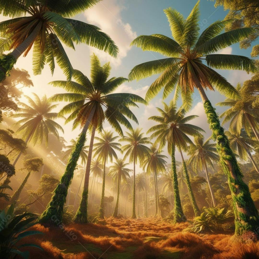 Palmeirais tropicais ao nascer do sol