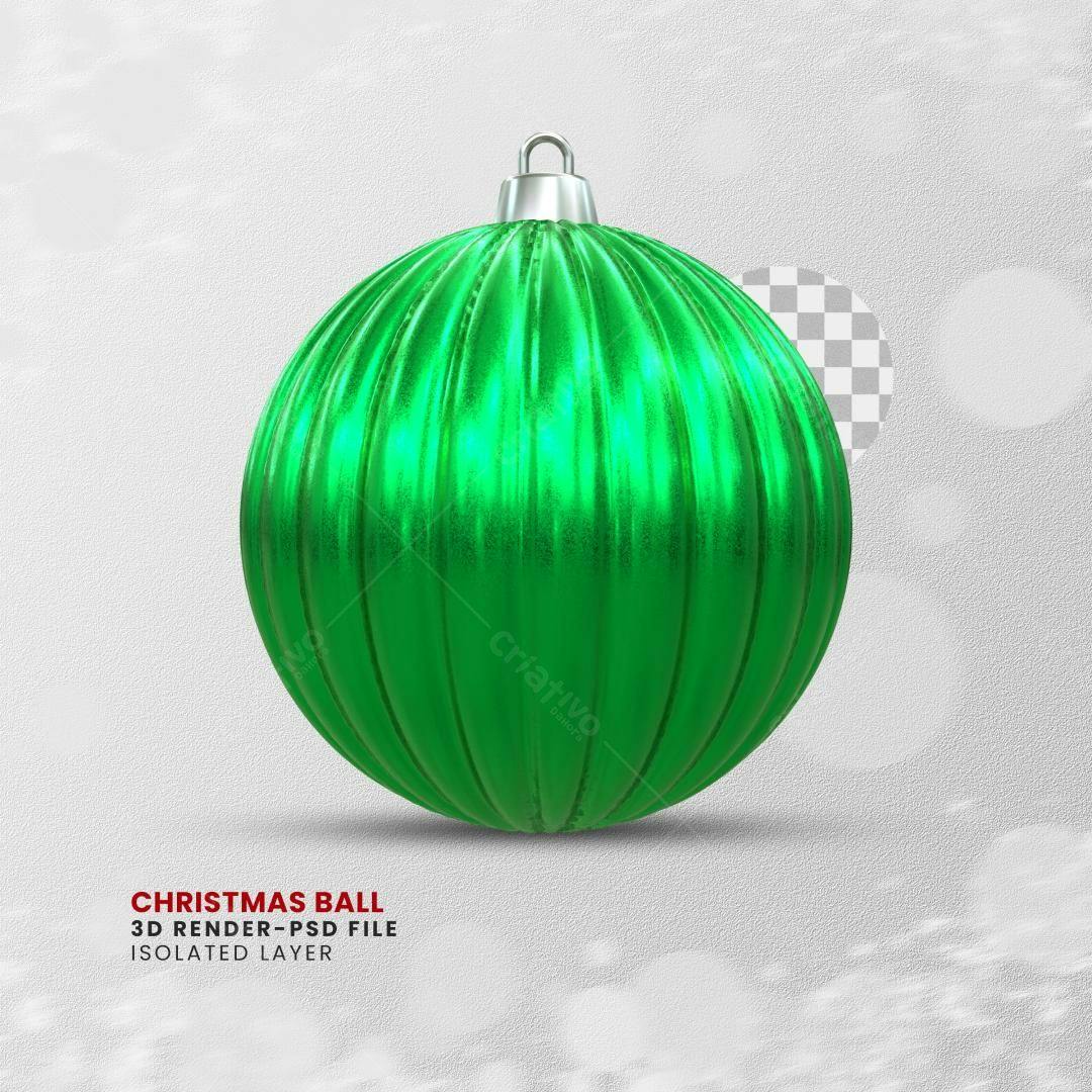 Enfeite de Natal Verde Esfera 3D PSD Editável