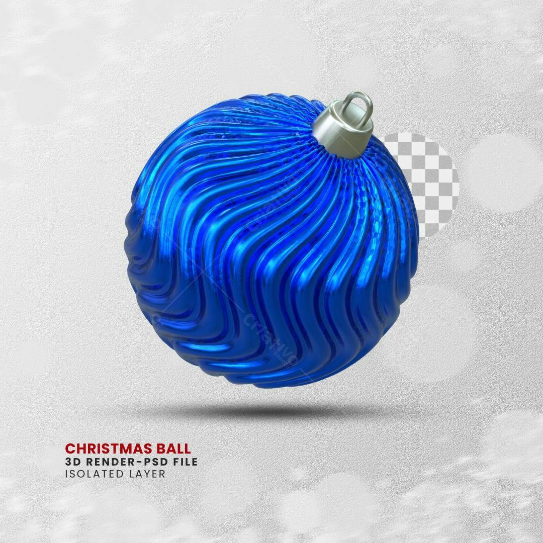 Enfeite de Natal Bola Azul Metálica PSD Editável