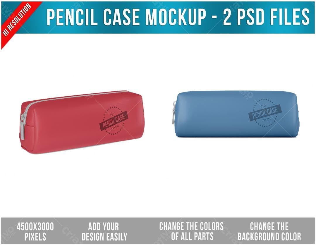 Mockup Realista de Estojo Escolar Vermelho e Azul