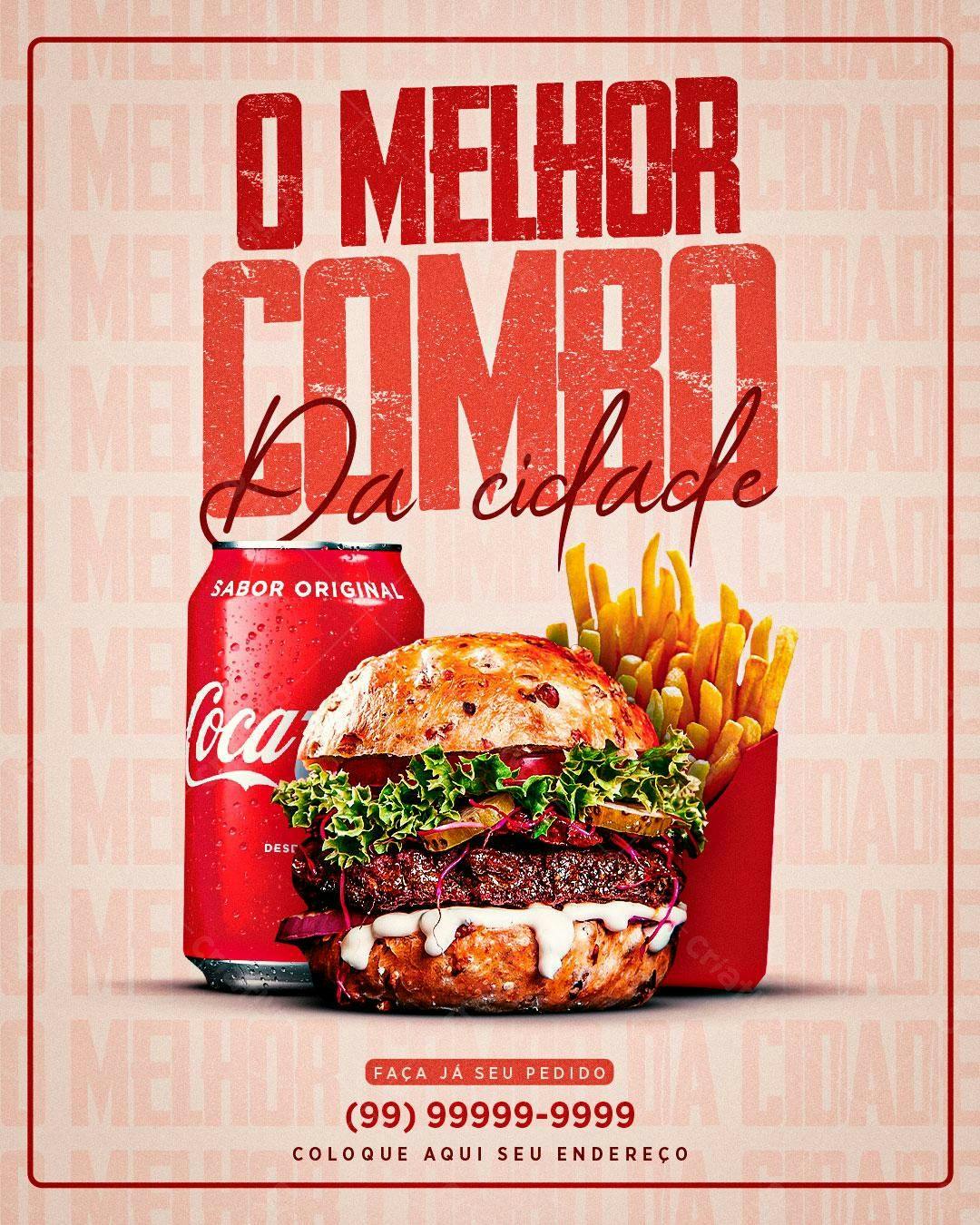 Flyer para Promoção de Combo de Hambúrguer PSD Editável