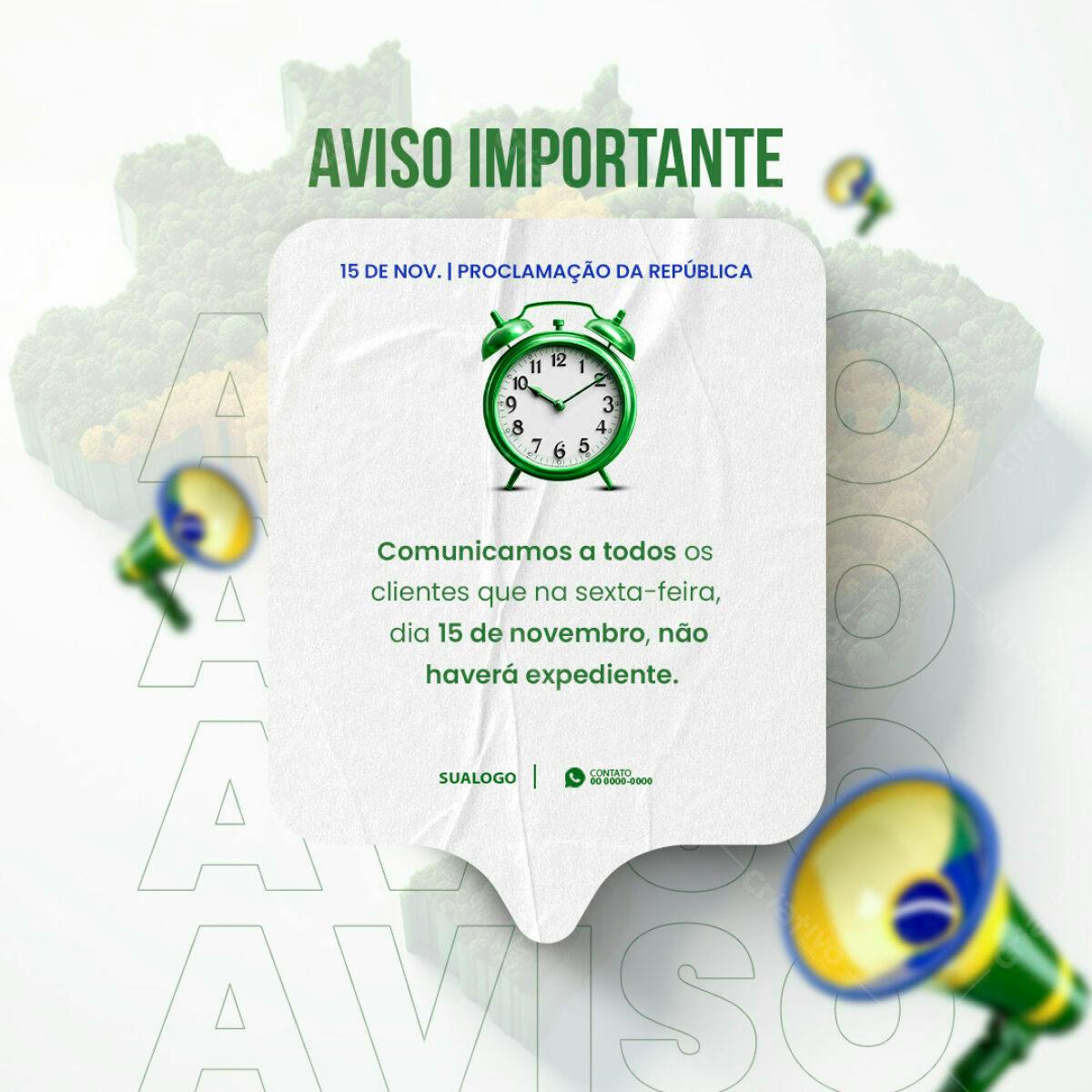 Aviso de Feriado 15 de Novembro PSD Editável
