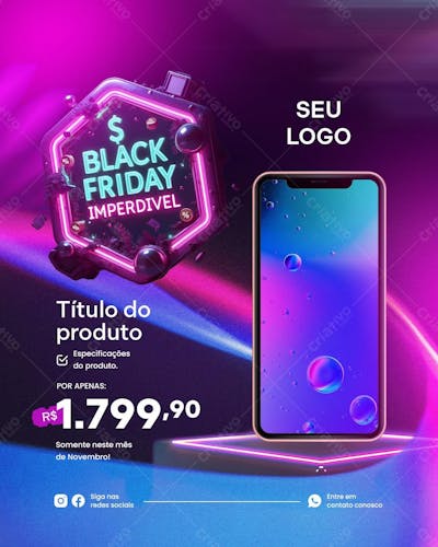Promoção Black Friday com celular fundo gradiente