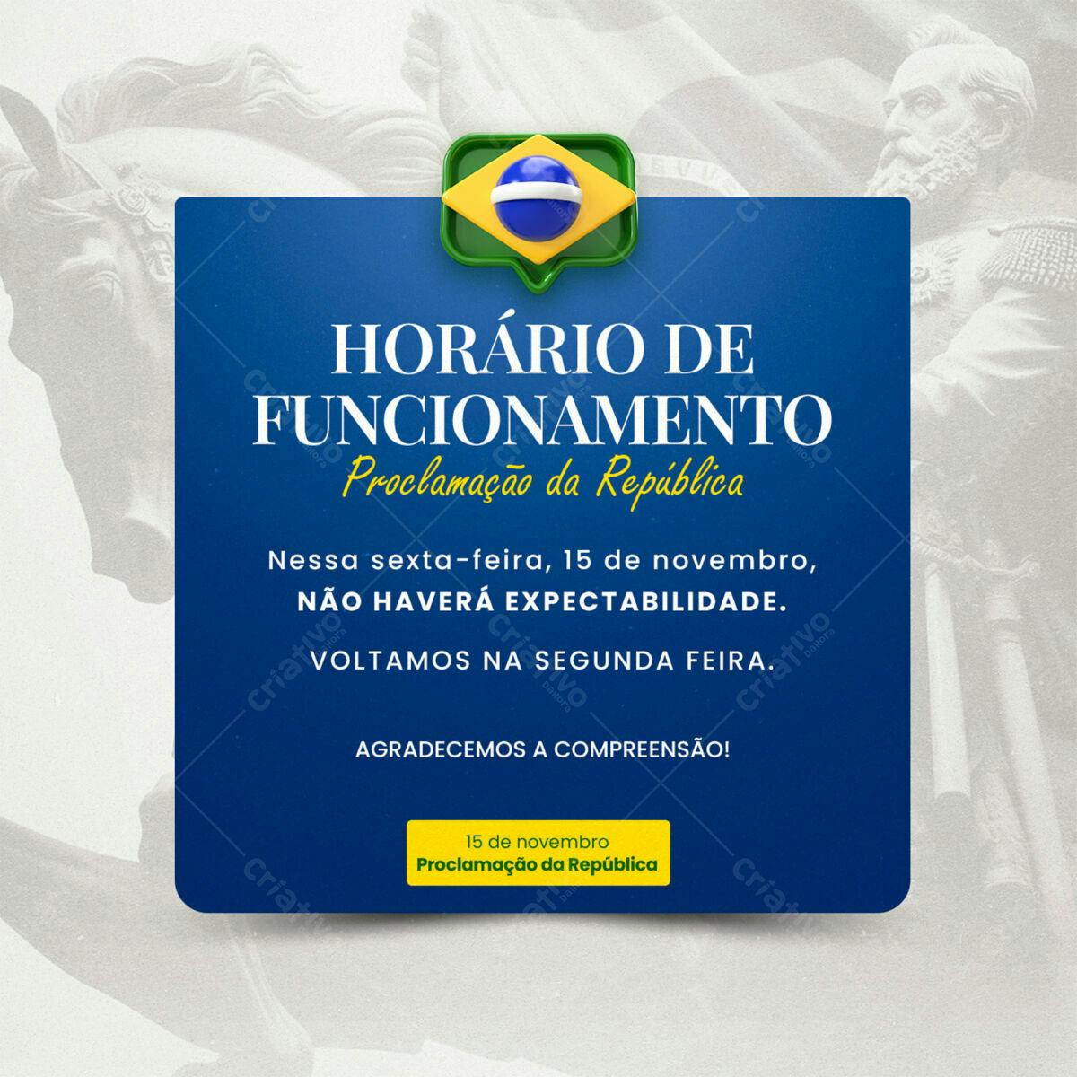Anúncio Feriado Proclamação da República PSD Editável