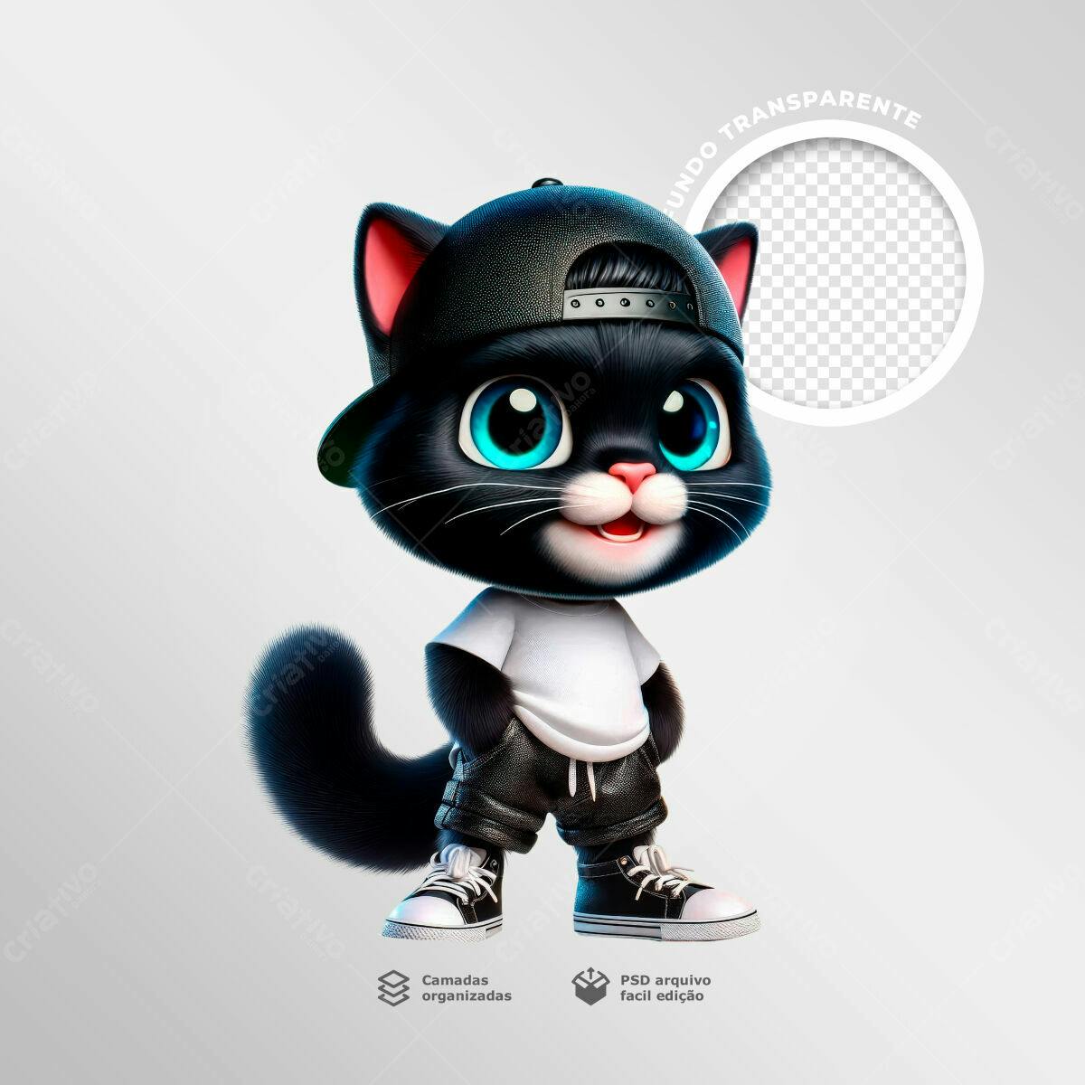 Mockup Gatinho estilo Hip Hop PSD Editável